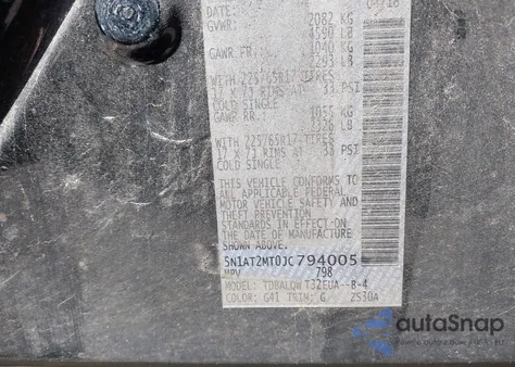 2018 Nissan Rogue Sv z USA, uszkodzony, nr VIN 5N1AT2MT0JC794005